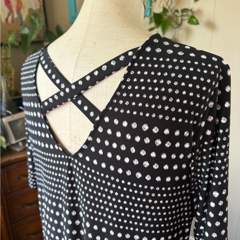 Chicos Polka Dot X Back T Shirt Dress Black White Short Sleeve Womens XL/16 - Picture 5 of 9